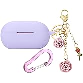 Case for Beats Solo Buds Case Cover with Flower Keychain, Cute Soft Silicone Shockproof Protective Skin Cases for Beats Solo Buds Wireless Earbuds with Carabiner for Women Girl (Purple)