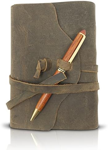 Leather Journal Writing Notebook with Pen Strap - Travel Diary - Daily Notepad - Sketchbook to Write In - Gift for Him and Her (7x5)