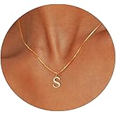 Feskive Gold Initial Necklaces for Women,Dainty 14k Gold Plated Letter Necklaces Cute Tiny A-Z Letter Pendant Necklace Trendy Simple Waterproof Box Chain Necklace Personalized Monogram Name Necklace for Delicate Jewelry Gift
