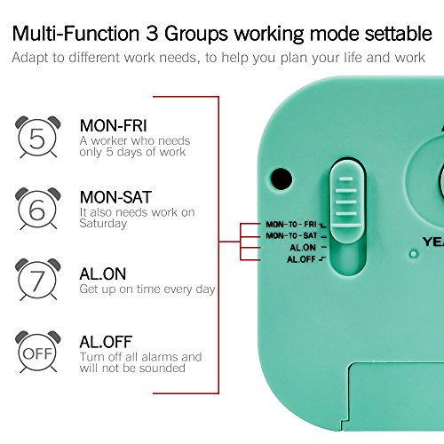 TXL Large LCD Digital Alarm Clock 4.7" Kids Bedside Clock Battery Operated with Snooze&Light Touchpad Function/2 Alarms/Temperature Electronic Desk&Shelf Clock for Childrens/Seniors/Teens Dorm-Green - Thumbnail 6