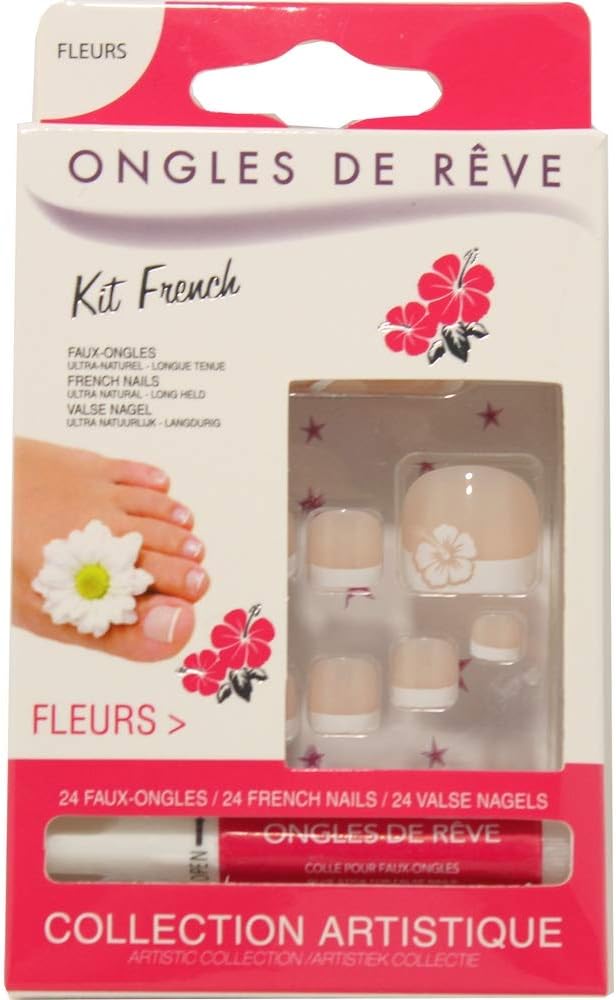 Kit Faux Ongles Pour Les Pieds Modèle Fleurs X 24 Avec Colle