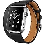 Apple Watch Series 3 Band, iBazal 38mm [Dual Loop] Leather Band Genuine Leather Replacement Band for Apple Watch Series 3 & Series 2 & Series 1 - Black 38mm