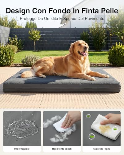 Favodormir Indoor Dog Bed Large Size Removable and Washable, Orthopaedic Bed Cushion for Dogs, Non-Slip Base Dog Mat, Outdoor, Grey, 104 x 68 x 8 cm