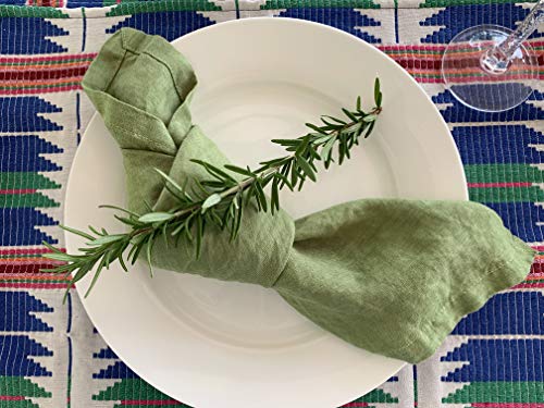 Eight Owls Linen Napkins –100% French Flax – Stonewashed Pure Linen Cloth Napkins - Size 18 Inch x 18 Inch – Set of 4 (Pepper Green)