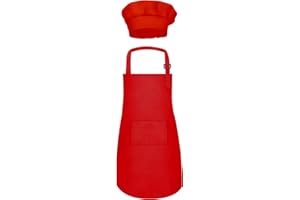 MEOGETY Kids Apron Chef Hat Sets Girls Boys for Cooking Painting Children's Bib Apron with Pockets for 6-13 Years