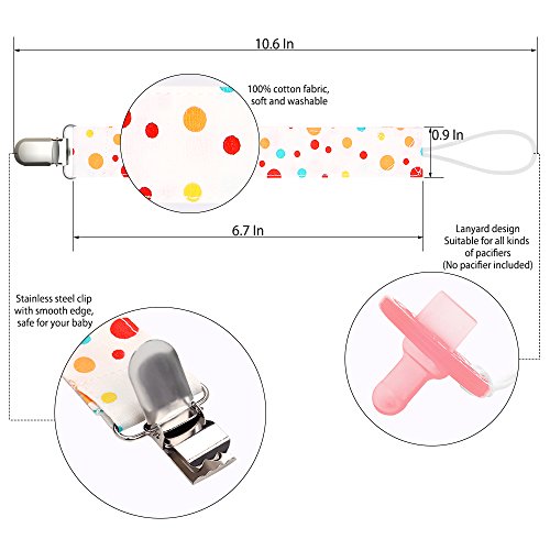 Pacifier Chian, EocuSun 4 Pack Girls Baby Pacifier Clips Leashes Dummy Clip Teething Ring Holder for Soothie Pacifier, Baby Drool Bibs