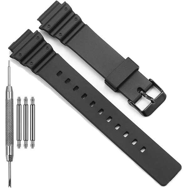 Cinturino Orologio In Resina Gomma Nera Per Casio AW-80 AW-82 Telememo 30 - Sostituto Originale Con Fibbia Acciaio