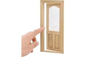 iLAND Dollhouse Door on 1:12 Scale, Miniature Door w/ 3D Windowpanes Reflecting Rainbow Light & Handles