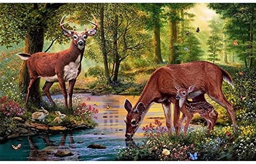 Artoree DIY 5D Diamond Painting by Number Kit for Adult, Full Drill Diamond Embroidery Dotz Kit Home Wall Decor-16x20" Deer Family