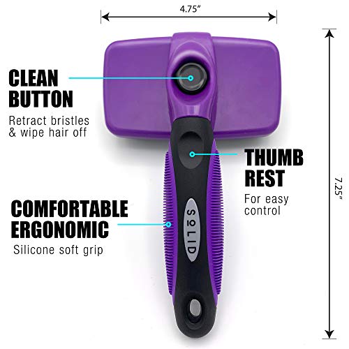Solid Self-Cleaning Slicker Brush for Dog,Cat, Pets of All Sizes & Hair Lengths, Shedding Grooming Tool, Removes Undercoat, Long Matted Hair, Dander, Dirt, Massages, Improves Circulation