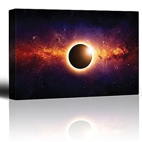Solar Eclipse on a Colorful Starry Galaxy - Canvas Art Home Art - 12x18 inches