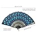 INNOLIFE Elegant Colorful Embroidered Flower Peacock Pattern Sequin Fabric Folding Handheld Hand Fan Hand-Crafted (Sky Blue)