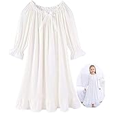 CHUNG Toddler Little Big Girls Modal Nightgowns Soft Princess Short Sleeve Round Square Neck Long Sleep Dress Vintage…
