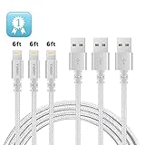 IPhone Charger TIMMY 3Pack 6FT Nylon Braided 8 pin Lightning cable certified to charging Cable with charging indictor powerline for iPhone 5/5C/5S/6S/6S PLUS/7/7 plus, iPad Air, and more (silver)