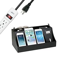 G.U.S. 4-Port USB Cell Phone Charging Station, Universal Charging Station Organizer for Smart Phones, Charging Dock for iPhones, Apple Watch, Androids, Fitness Trackers, with 6-Outlet AC Power Strip