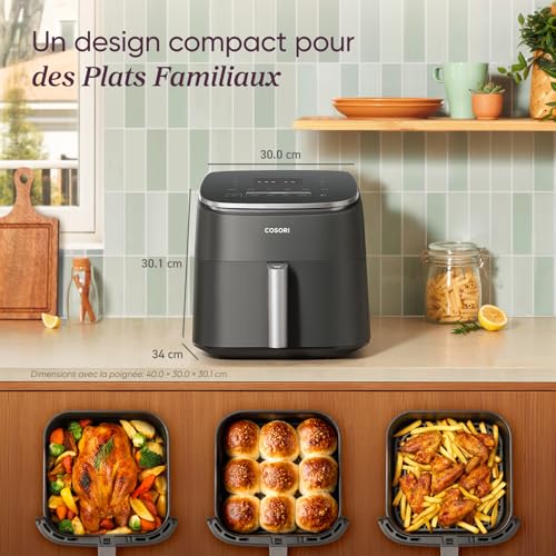 COSORI Air Fryer 6L TurboBlaze, 9-in-1 Oil-Free Fryer, 5-Speed DC Motor, Compact, 53dB Quiet, -64% Energy, Non-stick Dishwasher Basket, Up to 3-5 People, 30-230°C