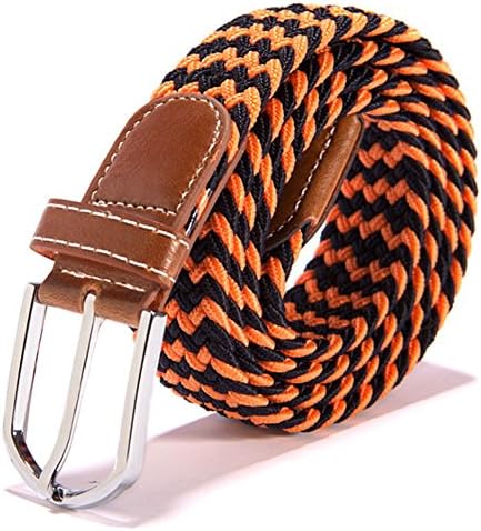 RevoLity Mens Multicolor Elastic Fabric Woven Braided Stretch Webbed Belt with PU Leather Buckle Length 105cm Colour (Orange)