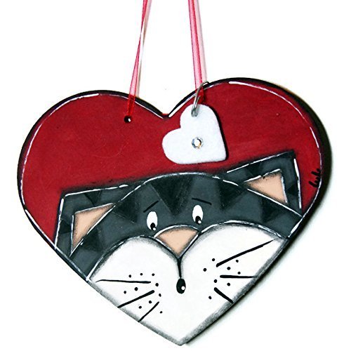Coeur Rouge Avec Chat Tigre Gris Suspension Chat Amoureux Plaque De Porte En Forme De Coeur Rouge Amazon Fr Handmade