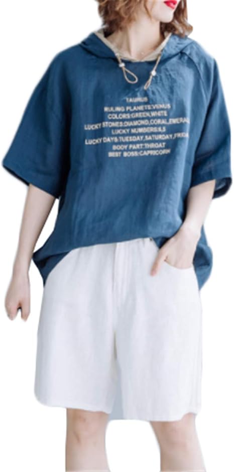 Amazon セイーワイ ｔシャツ 夏 カットソー パーカー 亜麻 シャツ ファッション レディース パーカー 花柄 プルオーバー 麻 半袖 スウエット ゆったり ブルーf トレーナー パーカー 通販