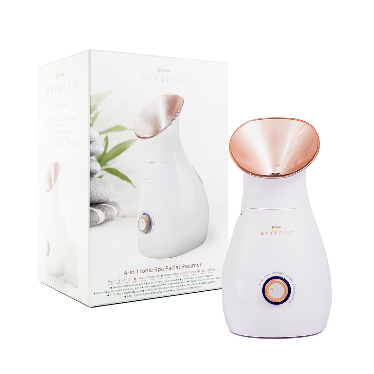 STYLPRO 4-in-1 Steamer: Face Steamer, Aromatherapy Diffuser, Humidifier and Towel Warmer - Ionic Face Mist for Deep Cleaning, Luxury Home Spa, Unclogs Pores