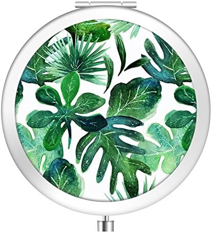 Metal Lovely Hand Mirror, Compact Foldable Portable Cosmetic Magnetic for Purse or Travel-Tropical Leaves