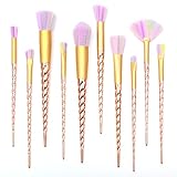 Qivange Unicorn Makeup Brushes, Professional Makeup Brush Set Foundation Powder Eyeshadow Blending with Stylish Handle Colorful Synthetic Bristles(10 PCS, Gold)
