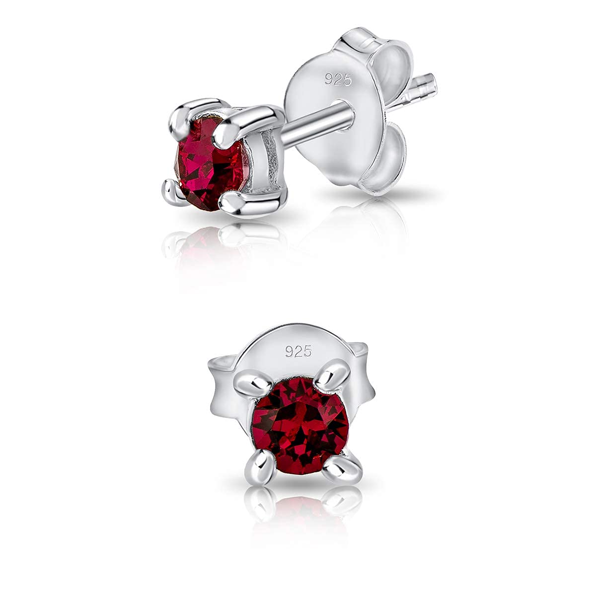 DTPSilver - 925 Sterling Silver Round TINY Stud Earrings made with Glittering Crystals from Swarovski® Elements - Diameter: 3 mm - Colour : Ruby