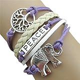 SusenstoneHandmade Owl Wing Pearl Elephant Knit Leather Rope Chain Bracelet