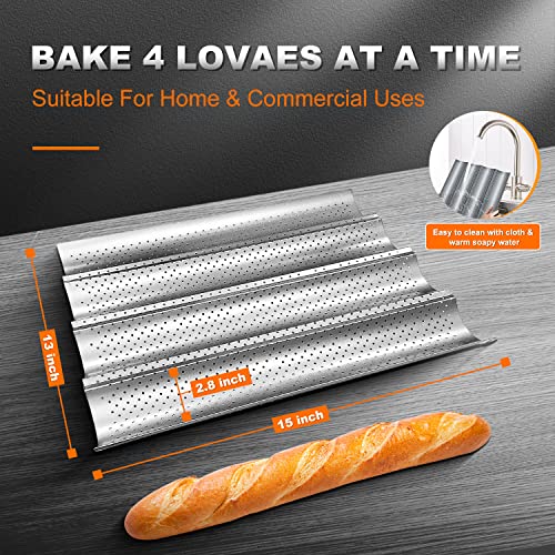 Walfos French Bread Baking Pan, Nonstick Perforated French Baguette