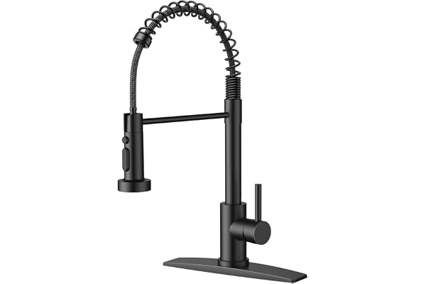 FORIOUS Black Kitchen Faucet with Pull Down Sprayer, Classic Stainless Steel Spring Kichen Sink Faucet 1 Hole Or 3 Hole, 3 Fu