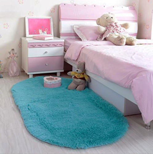 ACTCUT Super Soft Indoor Modern Shag Area Silky Smooth Rugs Fluffy Anti-Skid Shaggy Area Rug Dining Living Room Carpet Comfy Bedroom Floor 2.6'x 5'3 Oval Blue