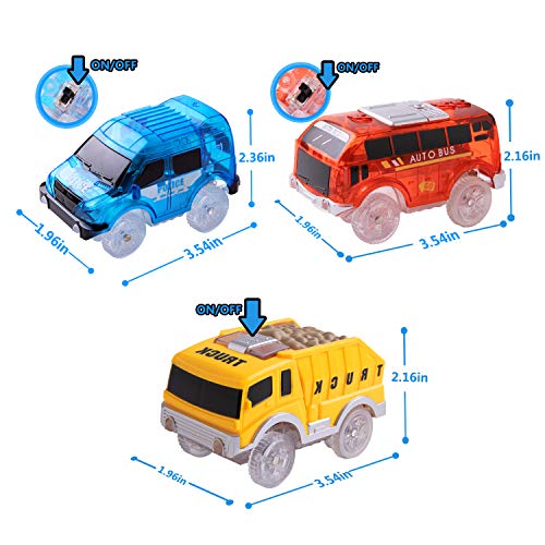 Aster Track Cars Replacement Only Light Up Toy Cars with 5 Flashing LED Lights Toys Racing Car Track Accessories Compatible with Most Tracks for Kids, Boys, Girls Best Gifts 3Pack