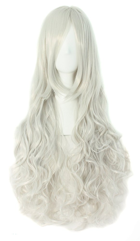 Mapofbeauty 32" 80Cm Silver White Long Hair Curly Wavy Wig Cosplay Costume Wig 11 516CrSW VeL