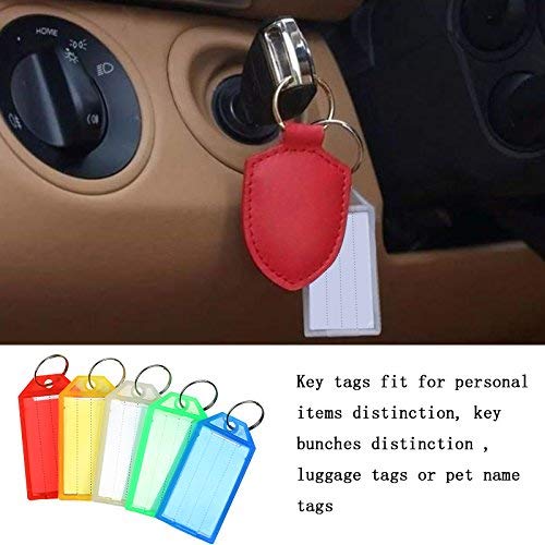 Key Tags,MEZOOM 50 Pcs Assorted Colours Key Ring Tags Holder Key Fobs ID Luggage Labels with Stainless Steel Rope and Metal Key Tool