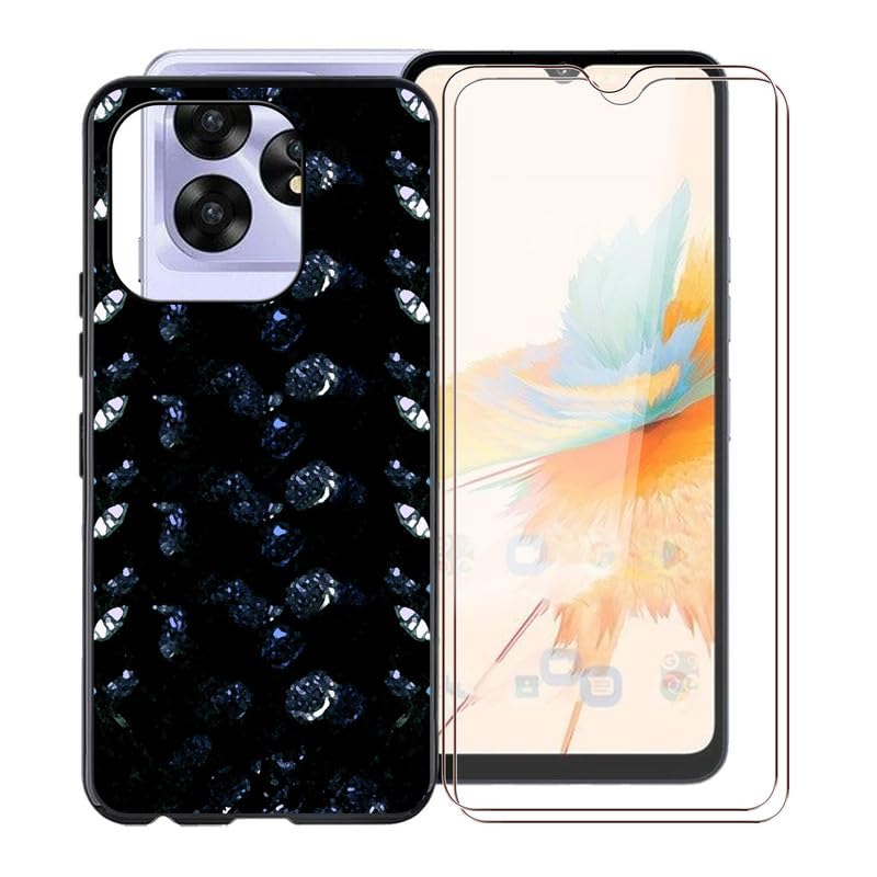 KJYFOANI For Umidigi A15C Phone Case and Screen Protector, Black Fashion Soft TPU Shockproof Cover + [2 PACK] Tempered Glass Protective Film For Umidigi A15C (6.70") - XT24