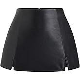 Milumia Women's Faux Leather Mini Skirt Sexy Split Hem A Line Bodycon Short Skirts