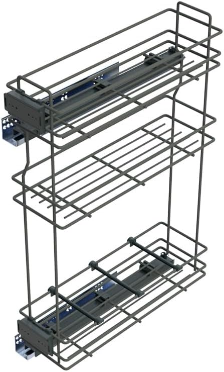 - Porte-Bouteilles extractible avec Fermeture à amortie, Gauche, 3 Plateaux, Module 800x200mm, Acier, Gris Anthracite