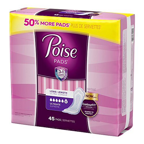 Poise Incontinence Overnight Pads, Ultimate Absorbency, Long, 45 Count