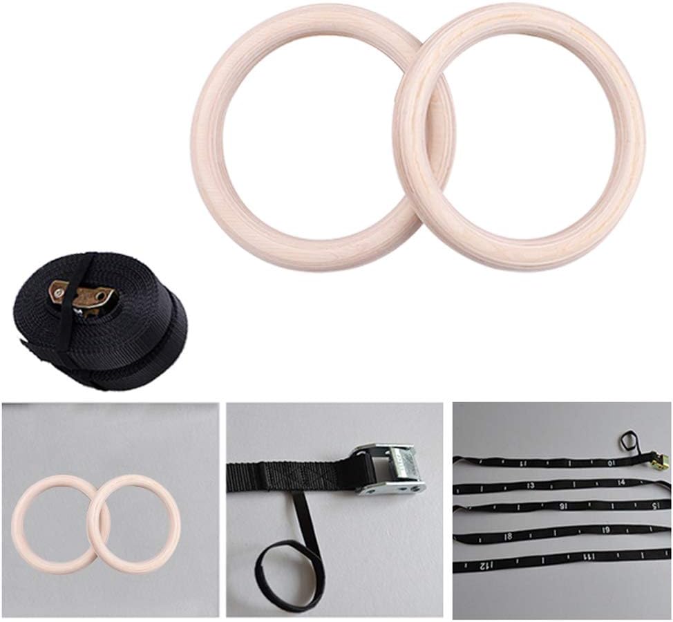 HUJKKL Wood Gymnastic Rings Exercise Fitness Workout For Home Gym Crossfit Pull Ups Muscle Ups Pull Ups Strength Training