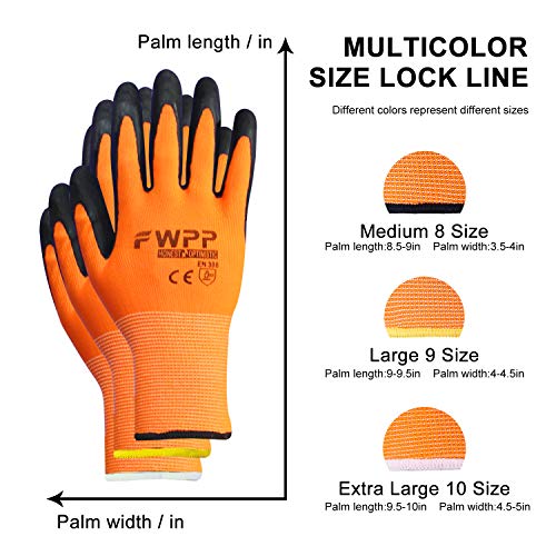 FWPP GL008005L12 Nylon Latex Foam Coated Work Gloves Construction Gloves Pack of 12 Pairs Large Fluorescence Orange