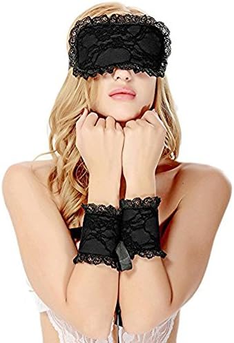 Allmloers Sexy Lingerie Lace Blindfold Eye Mask Role Play Handcuff Fancy Costume (Black)