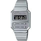 Casio A100WE-7B Men's Vintage Collection Silver Tone Alarm Chronograph Backlight Digital Watch