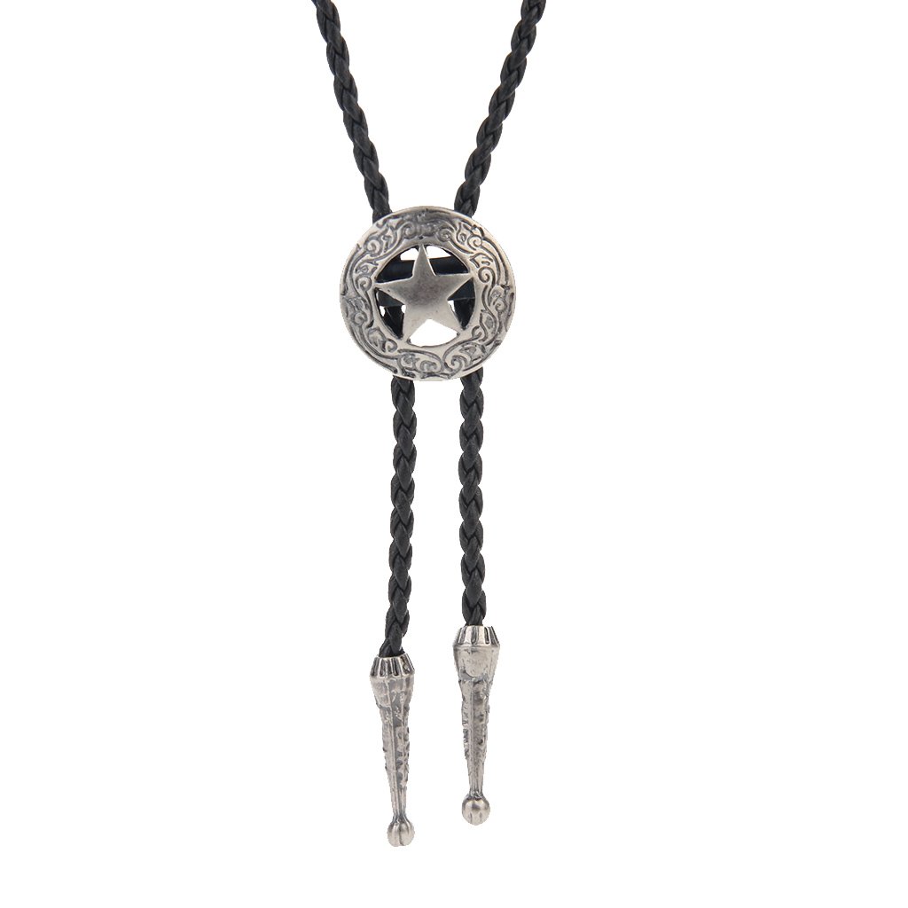 COOLLA Bolo tie- Handmade Star Western Cowboy Black Vintage Turquoise Pendant for Women,Men (Silver)