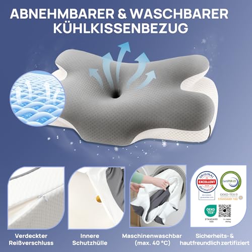 MULISOFT Neck Pillow, Memory Foam Pillow, Comfortable Pillow, Supportive Neck Pillow, Ergonomic Side Sleeper Pillow (Grey)