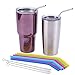 Mcool 8Packs 4 Wide 2 Skinny Silicone Straws 2Pcs Extra Long Stainless Steel Straws for 30 oz Tumber Yeti/Rtic- +3 Brushes+1 Red Storage Pouch