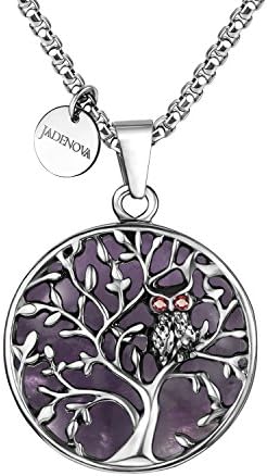 Owl Family Tree Necklace Tree of Life Gemstone Pendant Owl Necklace 24 Inches Stainless Steel Chain