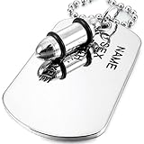 INBLUE Men's Alloy Pendant Necklace Silver Tone Bullet Dog Tag Army Name Tribal 27 Inch Chain