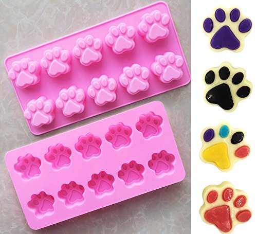 Korlon 3 Pack Silicone Molds for Dog Treats, Dog Paw and Bone Trays for Baking Biscuit, Chocolate, Candy, Set of 3 (Pink & Purple)
