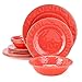 Yinshine Melamine Dinnerware Set - 12pcs Red Plates and Bowls Set, Service for 4