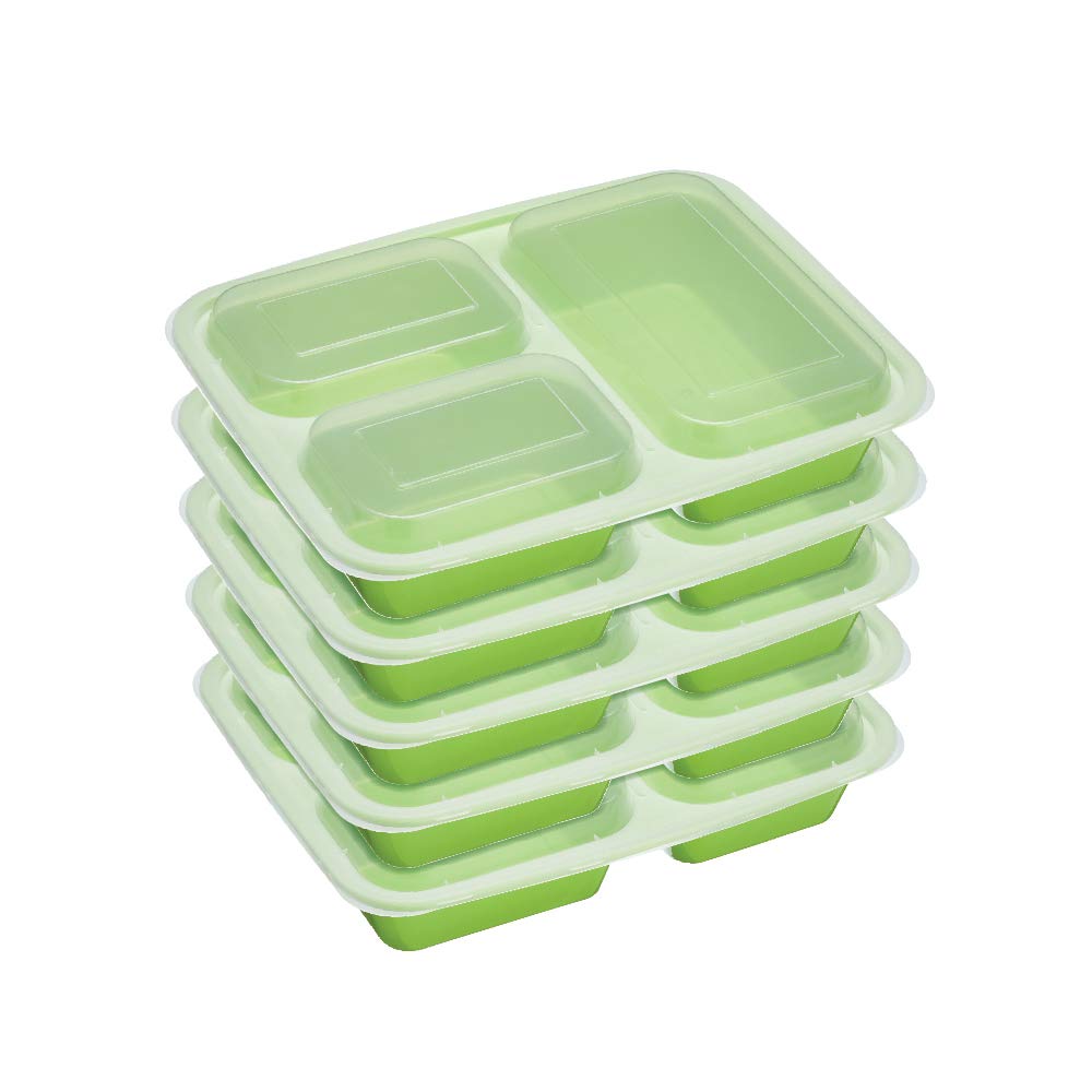 KitchenCraft Healthy Eating Bento Box Set, Bento Lunch Box with 5 Pack, Reusable Dishwasher and Microwave Safe Meal Prep Containers, BPA Free Plastic, 24.5 x 18.9 x 4.1 cm, Green